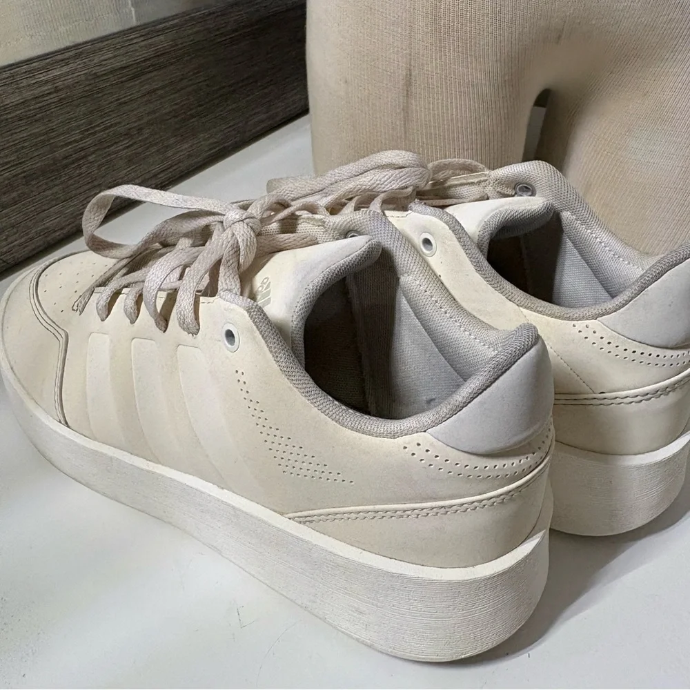 Adidas Cream Platform Sneakers with Suede Finish